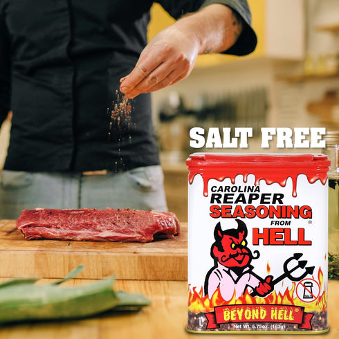 Carolina Reaper Seasoning From Hell - 5.25 oz - SALT FREE Premium Gourmet Spicy Seasoning