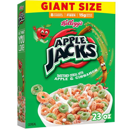 Kelloggs Apple Jacks Breakfast Cereal, Kids Snacks, Family Breakfast, Giant Size, Original,