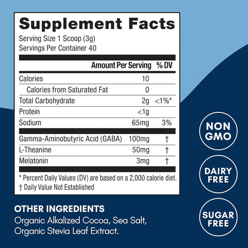 40 3mg, Mindful Evening Sugar Free Cocoa Mix Natural Sleep Aid, Servings, Melatonin L-Theanine, GABA Supplements