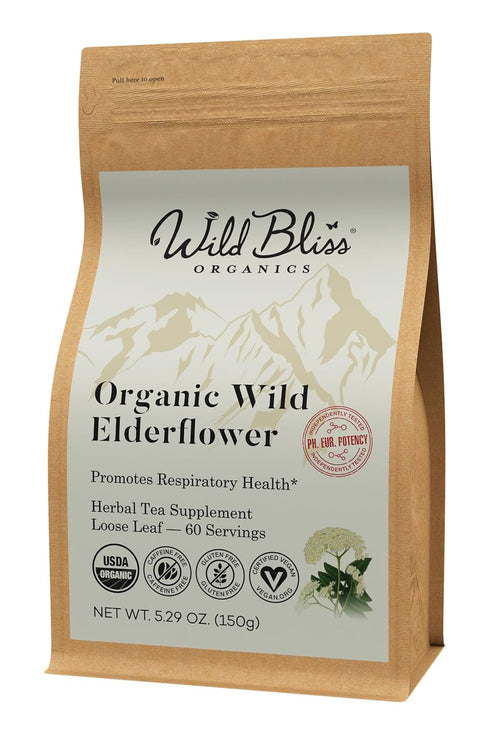 Wild Bliss Organic Elderflower Tea Immune and Respiratory Support - Caffeine Free