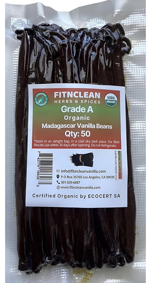 50 ~5" Organic Grade A Madagascar Vanilla Beans. Certified USDA Organic for Extract and All Things Vanilla. by