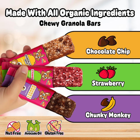 Pack 45, Pack Snakkidz Organic Chewy Granola Bars for Kids, Allergen-Free, Nut-Free, Gluten-Free, Low Sugar Snack Bars