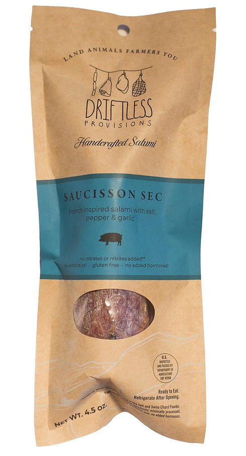 Driftless Provisions Artisanal Saucisson Sec Uncured Dry Salami - Naturally Fermented - Nitrate and