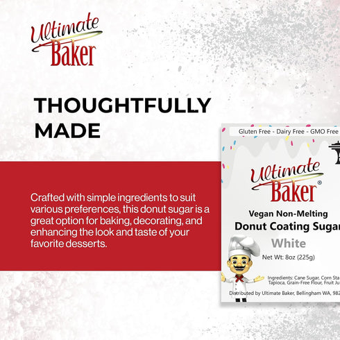 (8oz) Ultimate Baker Vegan Non-Melting White Donut Sugar - All Natural Snow Sugar for Dusting Donuts, Icing & Baking
