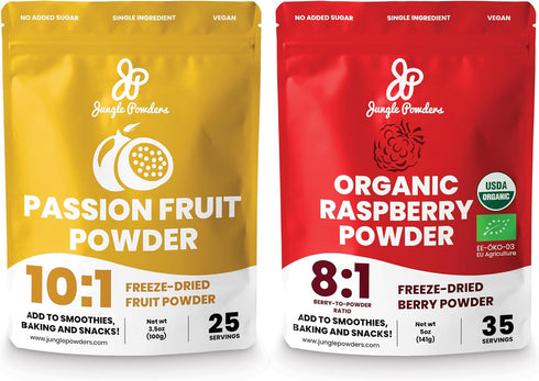 Jungle Powders Passion Fruit Powder Organic Raspberry Powder Bag Bundle, Freeze Dried