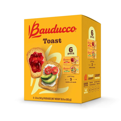 30 oz (Pack 6) Bauducco Toast - Delicious, Light & Crispy Toasted Bread - Original & Whole Wheat - Ready-to-Eat