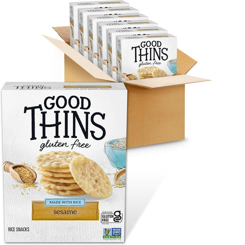 Good Thins Sesame Rice Snacks Gluten Free Crackers, Bulk Snack Crackers, 6-3.5