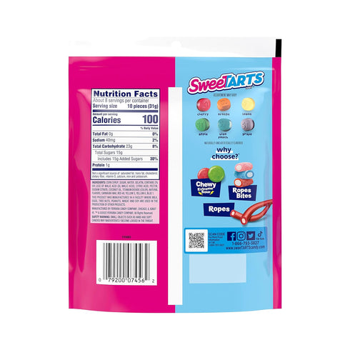 Gummies 9 oz (Pack 2) SweeTARTS Fruity Splitz, Candy, Sweet and Tart, Resealable Bag