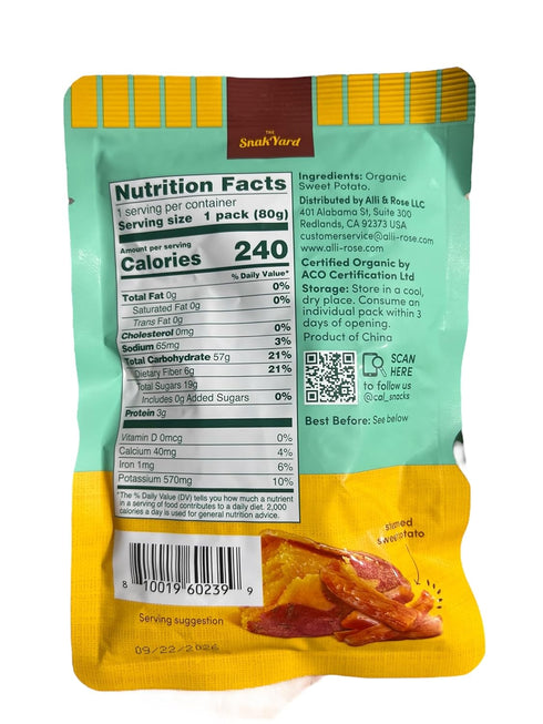 Generic 6 Pack, 17 oz The Snack Yard Organic Sweet Potato Sticks, USDA Certified, Vegan, No Added Sugar, Total