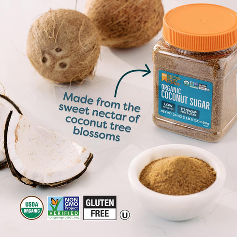 1.5 lbs, 24 BetterBody Foods Organic Coconut Sugar, Gluten-Free, Non-GMO, Low Glycemic Sugar Substitute, Ounce