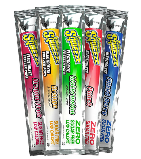 Sqwincher (Pack 50) (50 Zero Sugar Hydration Bundle - Qwik Stiks of + Sqweeze Freezer Pops Total)
