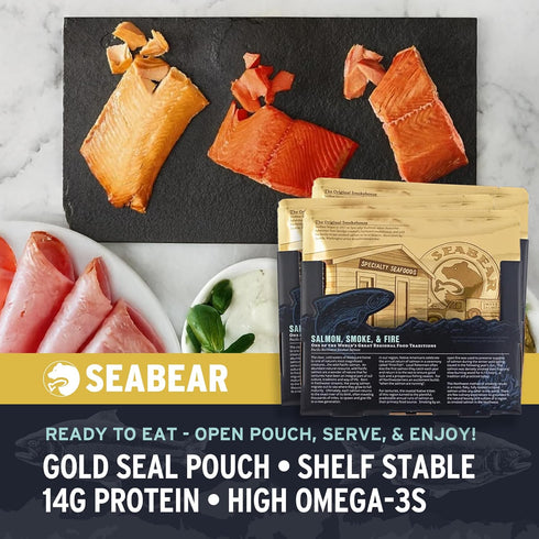 18oz (3 6oz) 18 (3 6 SeaBear Smoked Salmon Trio x Fillets Gift Box Wild Alaska Sockeye, Wild Pink & Coho Fillets, Shelf