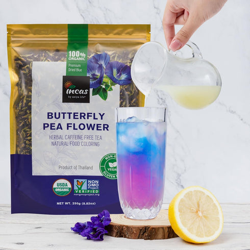 100% 8.82 oz (750+ (250Gram) INCAS USDA Organic Butterfly Pea Flower Cups) DIRECT FROM SOURCE Thailand Non GMO Verified