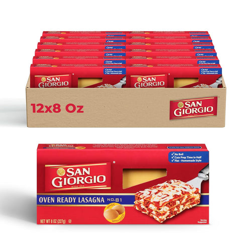 San Giorgio Oven Ready Lasagna Pasta, 12 Pack (8 oz Boxes), No