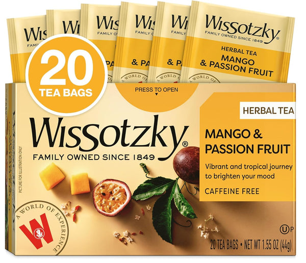 Wissotzky Mango & Passion Fruit Tea (20 Tea Bags) Caffine Free, Made