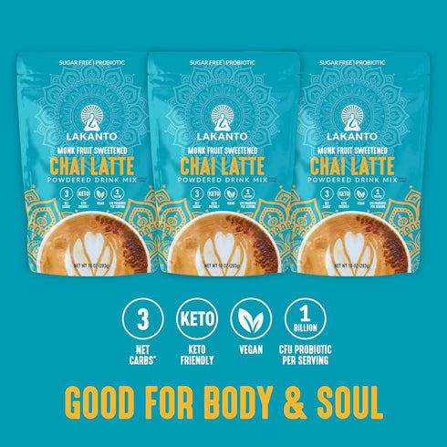 (9.9 Oz) Lakanto Sugar Free Chai Latte Drink Mix - Monk Fruit Sweetened, Cold or Hot Chai Tea, Vegan, Probiotics, Rich
