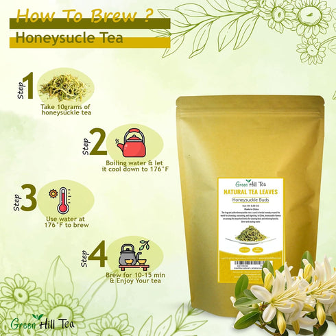 5 OZ (142 Greenhilltea traditional health herbs, Premium Honeysuckle buds grams), honey suckle tea NO GMO, NO