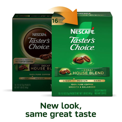 Packets, 8 (128 Packets) NESCAF Taster's Choice Instant Coffee Light Medium Roast Coffee, Decaf House Blend, Boxes