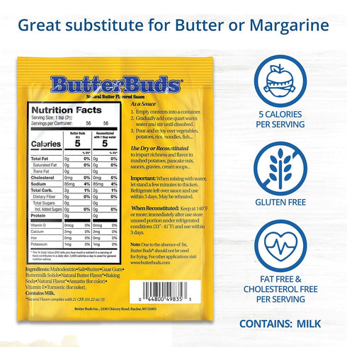 4 Oz (12-Pack) 0 0 Butter Buds Sauce Mix, Non-GMO, Gluten-Free Natural Butter Flavored Sauce Made with Buttermilk, Fat