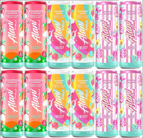 Get It Boxed Alani Energy Drink Variety, Cotton Candy-Strawberry Sunrise-Sherbet Swirl-Sugar Free Low Calorie Energy