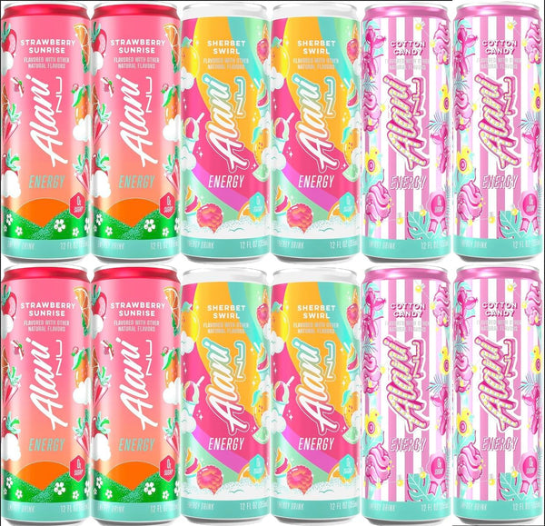 Get It Boxed Alani Energy Drink Variety, Cotton Candy-Strawberry Sunrise-Sherbet Swirl-Sugar Free Low Calorie Energy