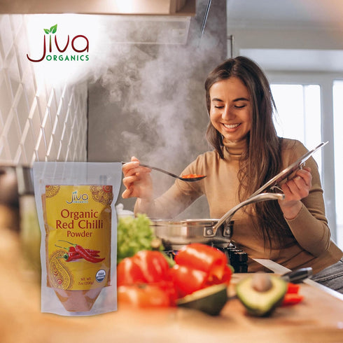 Jiva Organics Organic Red Chili Powder, 7 oz Bag, Extra Hot, Ground Indian Chillies, 100% Natural & Non-GMO
