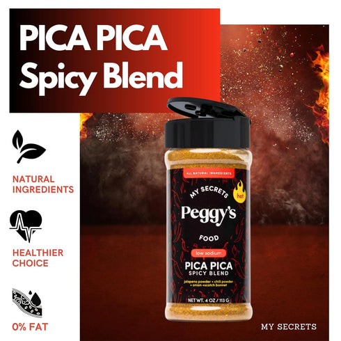 My Secrets Peggy's Food Pica Pica Spicy Blend - Premium Spice Mix with Jalapeño & Scotch Bonnet - 3.5 Oz