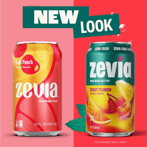 12 oz (24-Pack) Zevia Zero Sugar Soda, Fruit Punch, Cans Caffeine Free, Naturally Sweetened, No Calorie Soda - Non-GMO