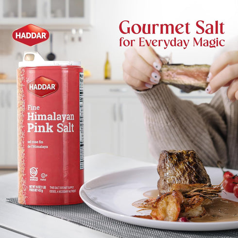 16 oz Haddar Fine Himalayan Pink Salt, | Pure and Natural Pink Himalayan Sea Salt | Rich in Essential Minerals |