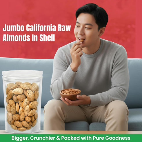 5 lbs (80oz) Jumbo California Almonds In Shell Premium Quality Kosher Raw Almonds By We Got Nuts - Natural & Healthy