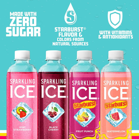 Pack, 17 oz, 12 count Sparkling Ice STARBURST Red Variety Zero Sugar Flavored Sparkling Water, Vitamins & Antioxidants