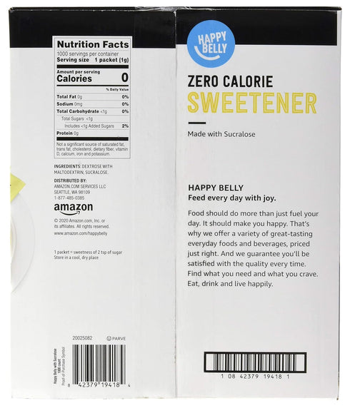 Packet, 1000 count 2.2 (Pack 1) Amazon Brand - Happy Belly Zero Calorie Yellow Sucralose Sweetener Powder (Previously