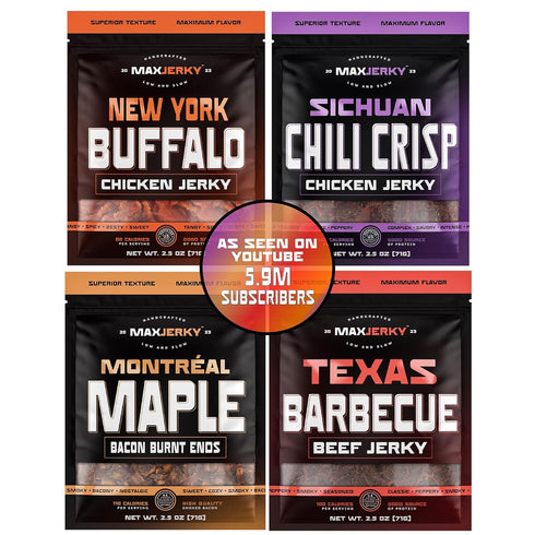 MaxJerky Jerky Variety Pack, Montreal Maple Bacon, Texas BBQ Beef Jerky, New