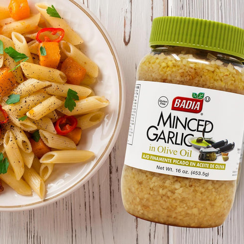 16 oz Badia Minced Garlic in Olive Oil, Fresh Minced Garlic, Bold Flavor for All Purpose Cooking, Gluten Free