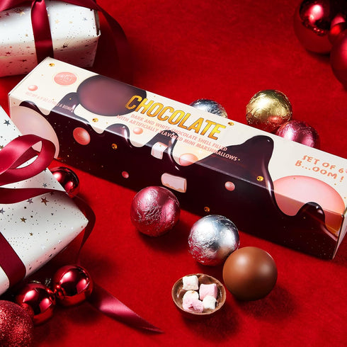Set 6-3 Set, Hot Chocolate Bombs Marshmallow Filled Balls - of Flavors of White, Fudge Brownie, Strawberry Chocolates