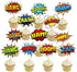 SuperHero Boom Cupcake Toppers 48 Pack, Happy Birthday Cake Decor for Kids Hero Theme Birthday Party Supplies