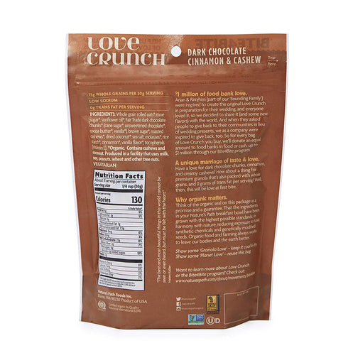 11.5 (Pack 6), Love Crunch Organic Dark Chocolate Cinnamon and Cashew Granola, Ounce of Non-GMO, Fair Trade, by