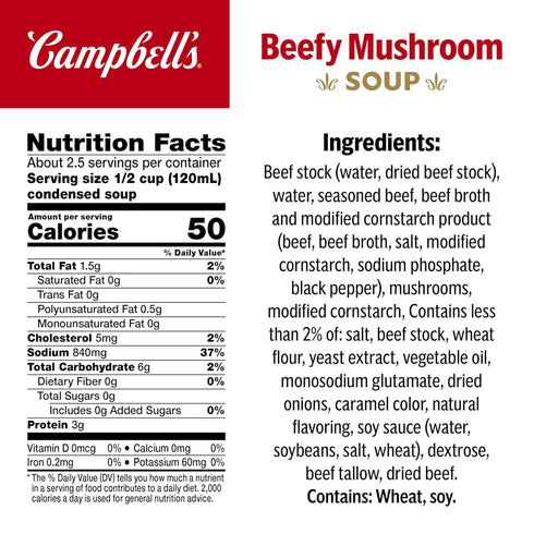 10.5 oz (12 Pack) Campbell's Condensed Beefy Mushroom Soup, Can