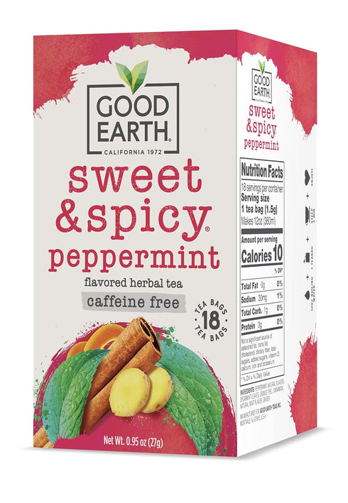 Good Earth Tea Sweet & Spicy Caffeine Free Peppermint Herbal Tea, 18