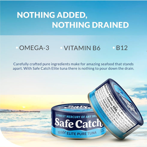 Whole30 5oz 12-Pack Safe Catch Canned Wild Tuna Fish, Wild Caught, Lowest Mercury, Gluten-Free, Kosher, Non-GMO