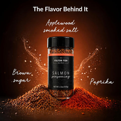 2.5 oz Fulton Fish Market Salmon Seasoning Sweet & Smoky Spice Blend for Grilled, Baked or Pan-Seared Fish, Custom