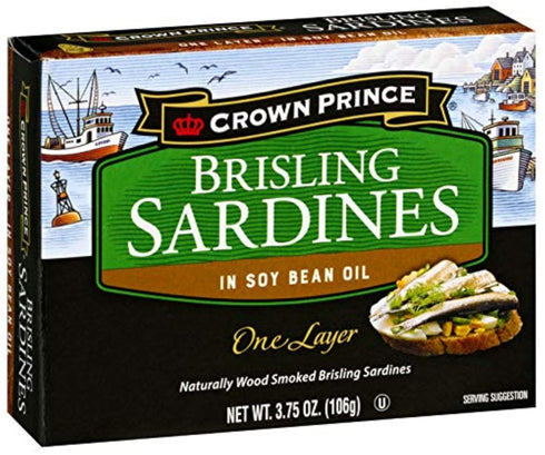 Crown Prince One Layer Brisling Sardines in Soy Bean Oil, 3.75-Ounce Cans