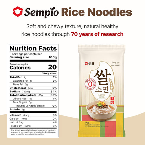 93% (28.2oz 800g, SEMPIO Rice Noodles Rice-Based, Gluten-Free, Pasta Alternative, Perfect for Clean Eating, Korean
