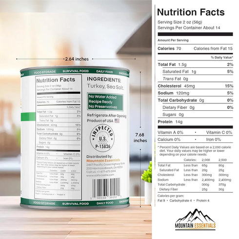 28 Oz 5-Year 1 Pack MOUNTAIN ESSENTIALS All Natural Canned Turkey Fully Cooked, Ready to Eat White Meat Pantry Staple