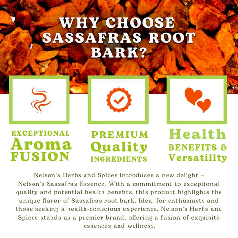 Albidum Packed -1oz Nelsons Tea - Sassafras Root Bark Cut & Sifted - Caffeine Free - Premium Sassafras Aroma - Freshly
