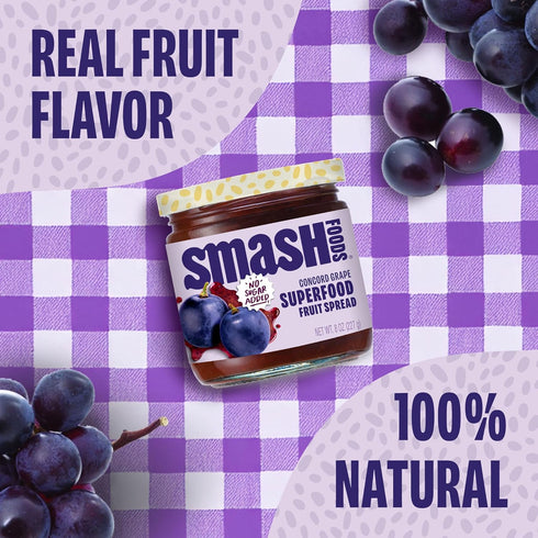 (2 Smash Foods Grape Jam | Low-Calorie, No Sugar Added Keto Jam with Upcycled Fruit & Chia Seeds | Vegan, Paleo