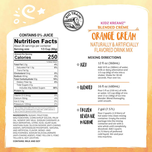 3.5 (Pack 1) Big Train Kidz Kreamz Orange Cream Blended Beverage Mix, Pound
