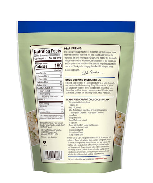 1 (Pack 1) Bob's Red Mill Tri-Color Pearl Couscous, Quick Cooking - Pound of - Non-GMO, Vegan, Israeli Couscous - Non