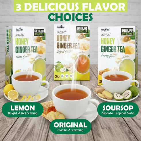 20 Packets Fusion Select Sachets Original Ginger Honey Crystals - Crystallized Ginger Tea with Honey - Easy-to-Prepare