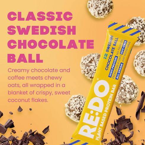 9 12g RE:DO Plant-Based Swedish Chocolate Ball Plant-Based Protein Bars, Bars, Vegan Protein, Dairy Free, No Palm Oil